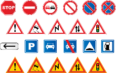 Différents panneaux du code de la route de l'auto-école de Sathonay-Camp
